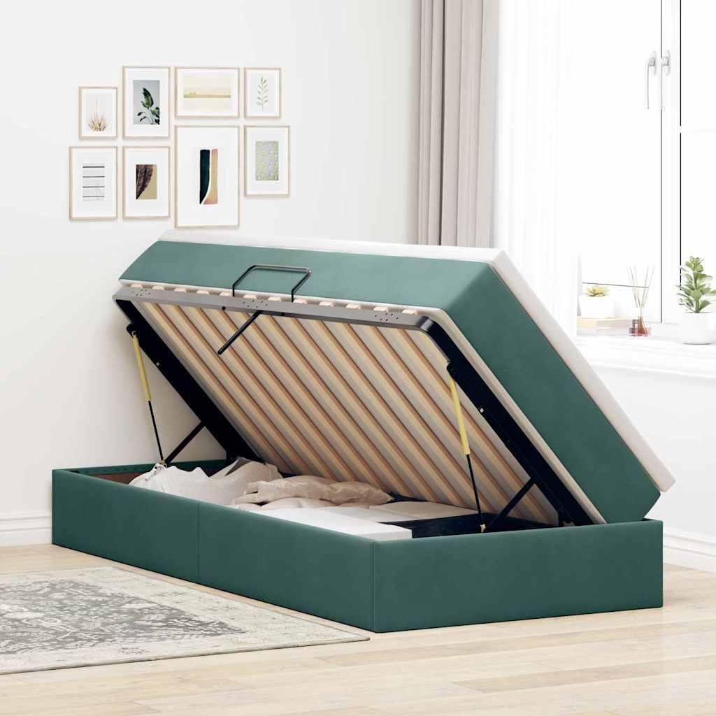 Letto con contenitore e materasso Verde Scuro 90 x 190 cm | homemem39