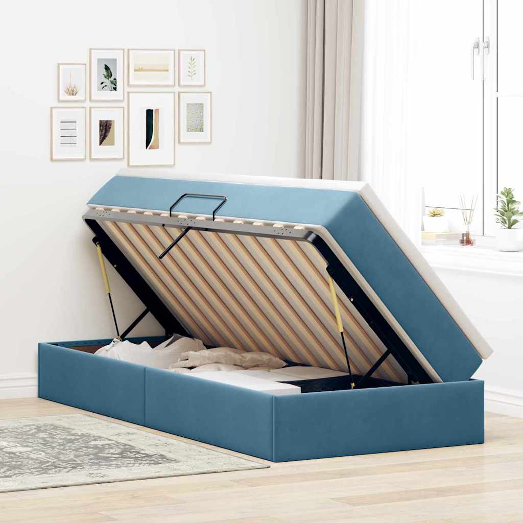 Letto con contenitore e materasso Blu Scuro 90 x 190 cm Velluto | homemem39