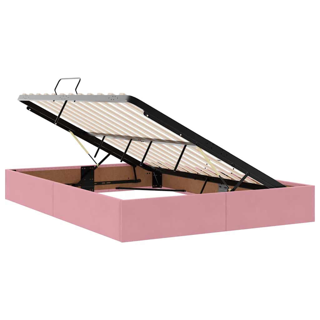 Letto con contenitore e materasso Rosa 140 x 190 cm Velluto