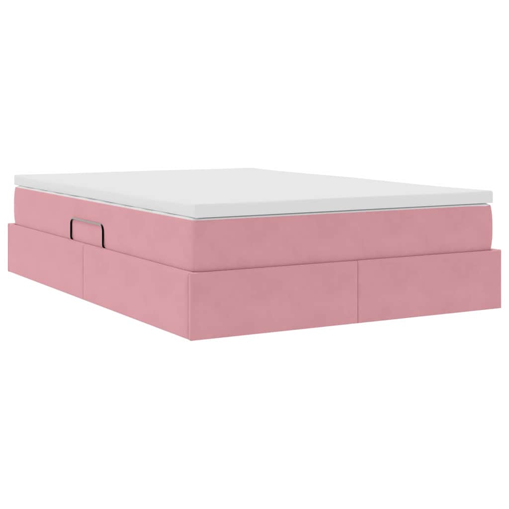 Letto con contenitore e materasso Rosa 140 x 190 cm Velluto | homemem39