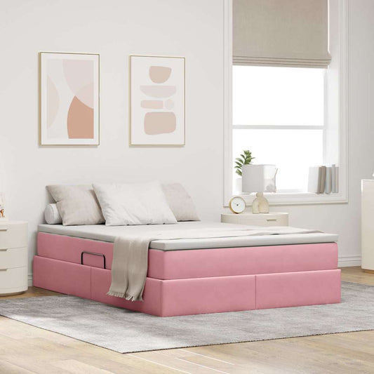 Letto con contenitore e materasso Rosa 140 x 200 cm Velluto | homemem39