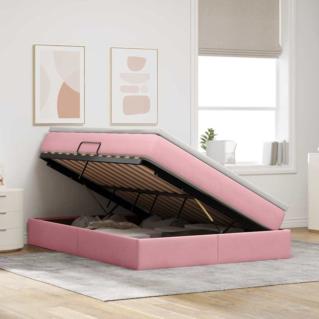 Letto con contenitore e materasso Rosa 140 x 200 cm Velluto | homemem39