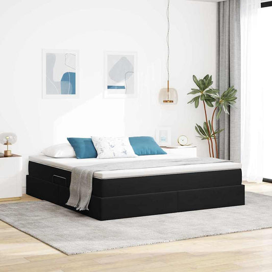 Letto con contenitore e materasso Nero 160 x 200 cm Velluto | homemem39