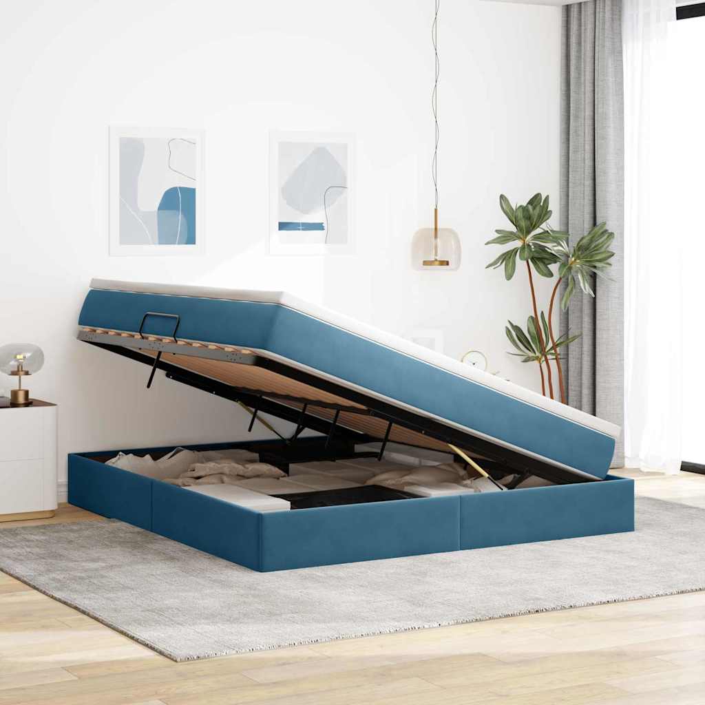Letto con contenitore e materasso Blu Scuro 160 x 200 cm | homemem39
