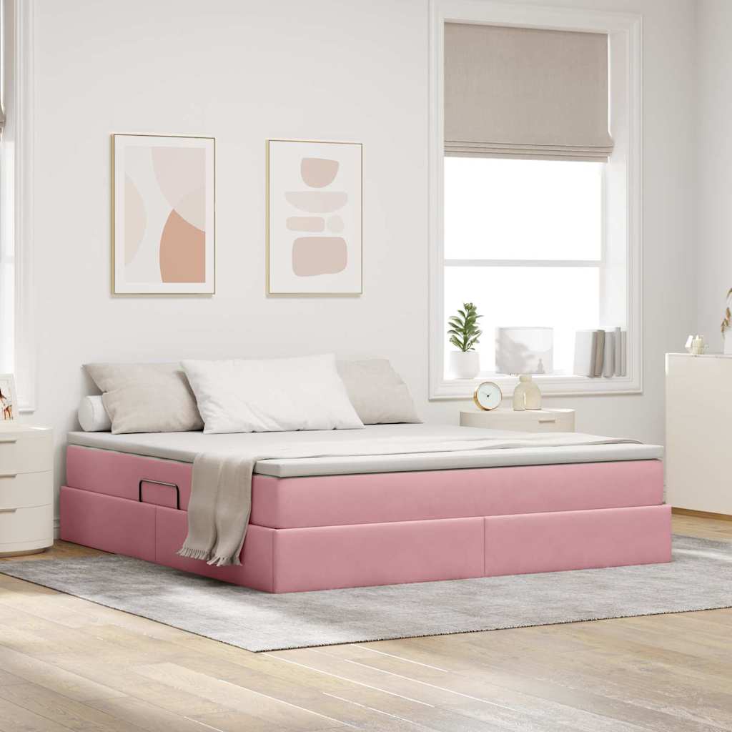 Letto con contenitore e materasso Rosa 160 x 200 cm Velluto | homemem39