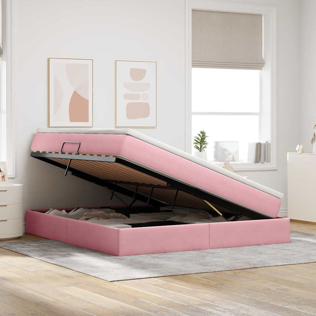Letto con contenitore e materasso Rosa 160 x 200 cm Velluto | homemem39