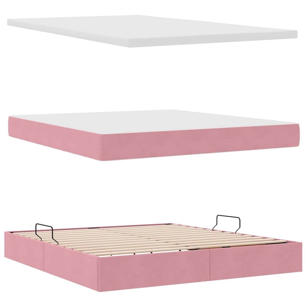 Letto con contenitore e materasso Rosa 160 x 200 cm Velluto | homemem39