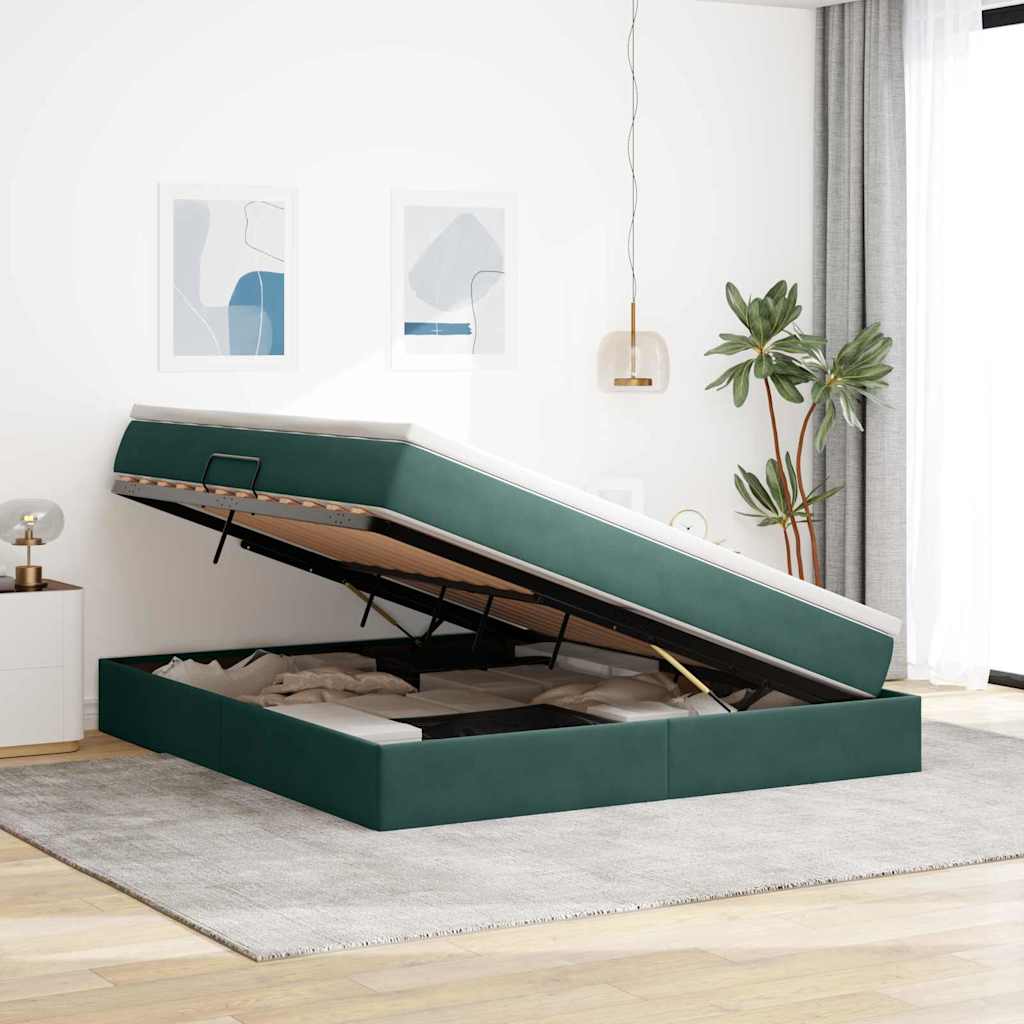 Letto con contenitore e materasso Verde Scuro 180 x 200 cm | homemem39