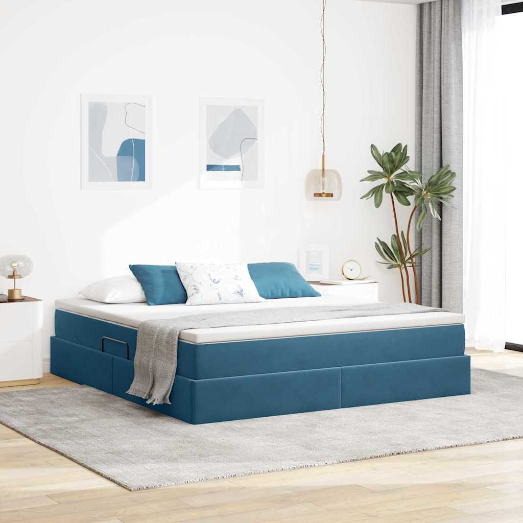 Letto con contenitore e materasso Blu Scuro 180 x 200 cm | homemem39