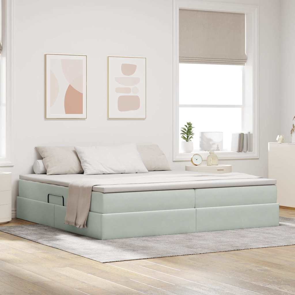 Letto con contenitore e materasso Grigio chiaro 200 x 200 cm | homemem39