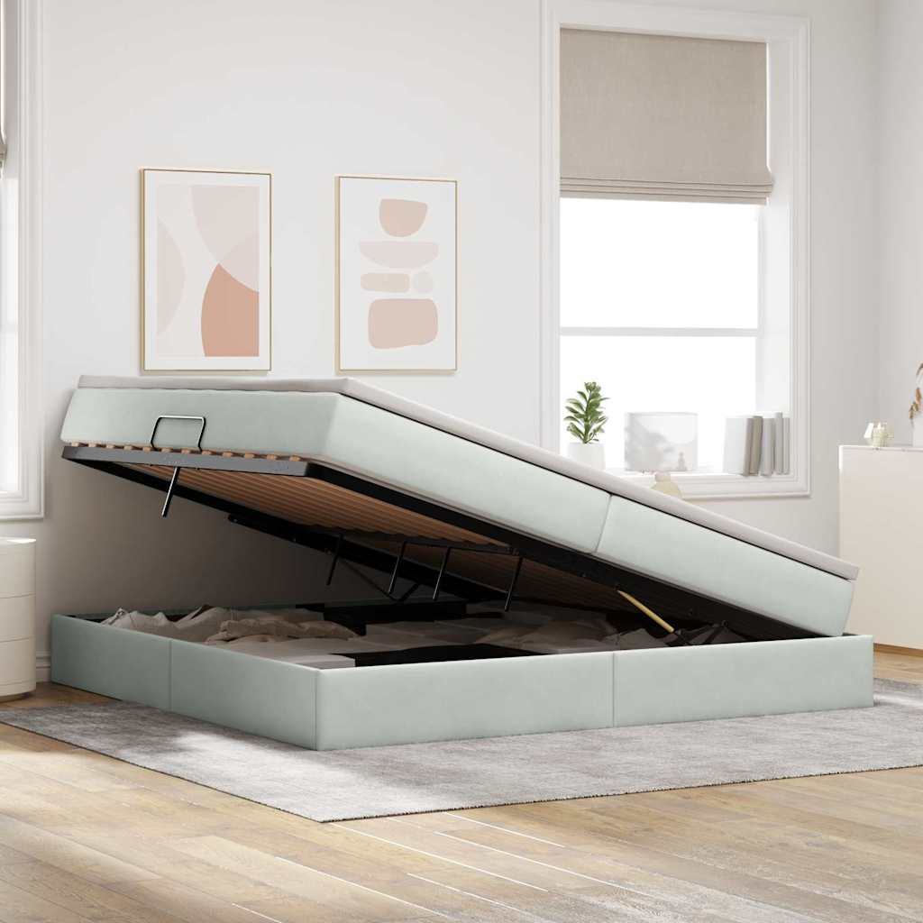 Letto con contenitore e materasso Grigio chiaro 200 x 200 cm | homemem39