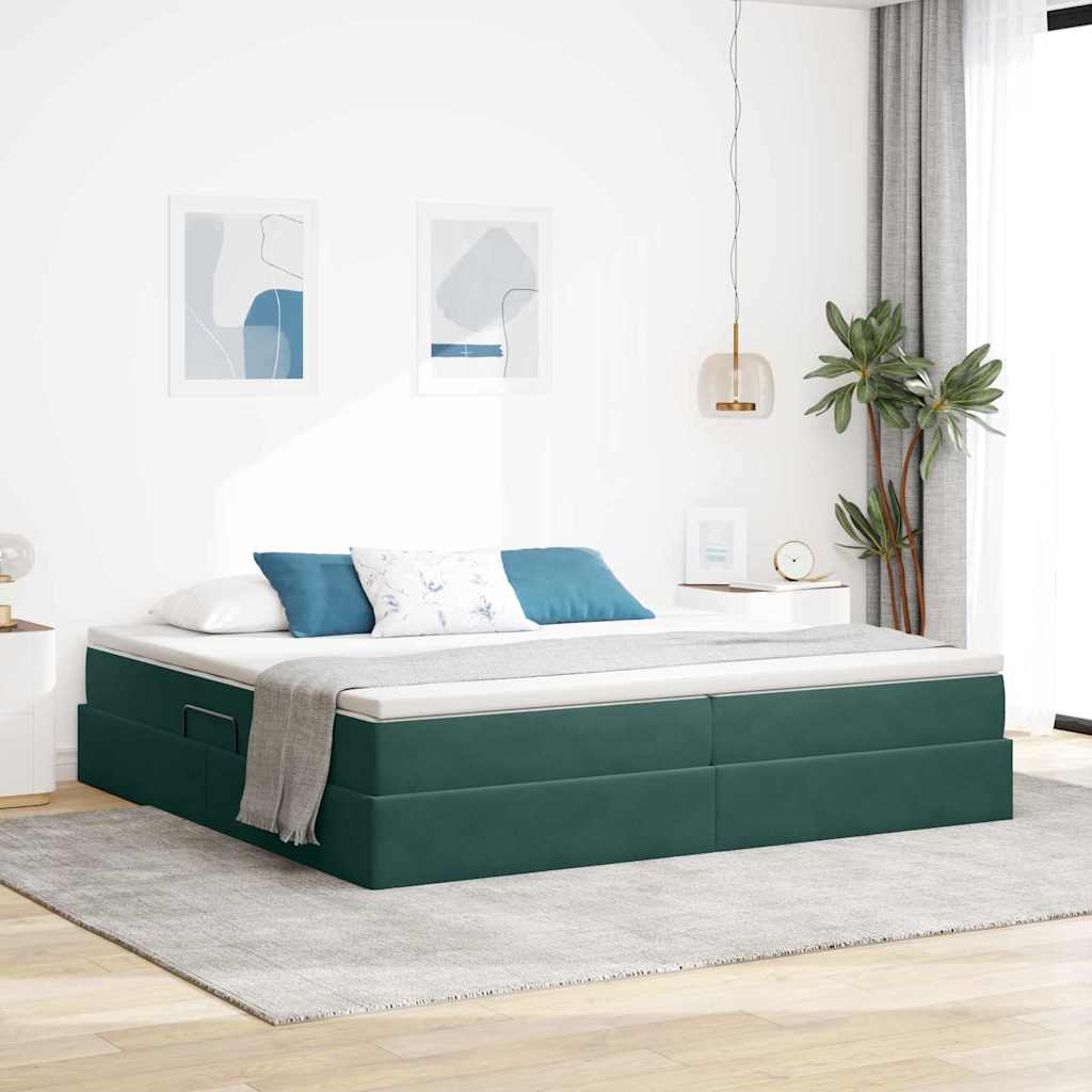 Letto con contenitore e materasso Verde Scuro 200 x 200 cm | homemem39
