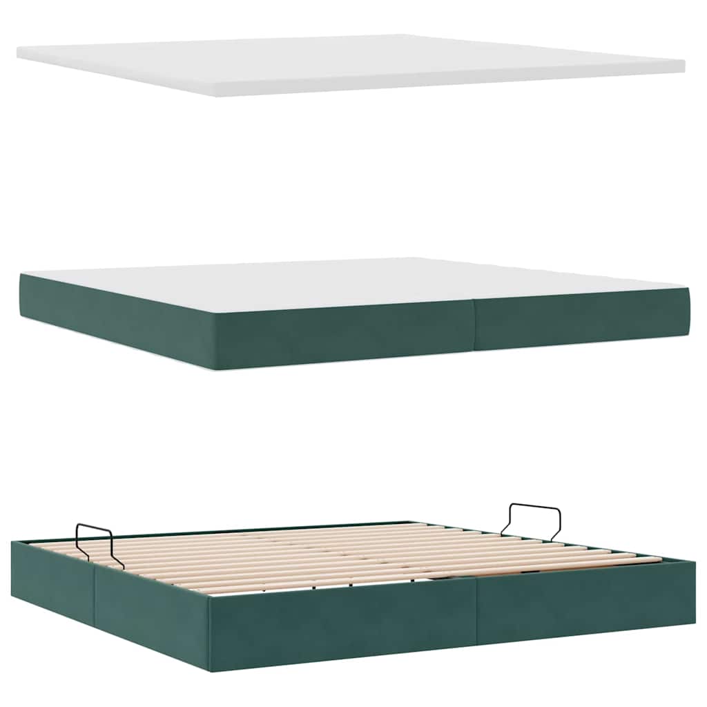 Letto con contenitore e materasso Verde Scuro 200 x 200 cm | homemem39