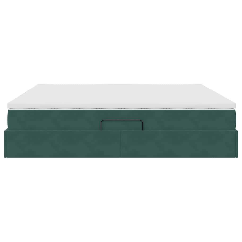 Letto con contenitore e materasso Verde Scuro 200 x 200 cm