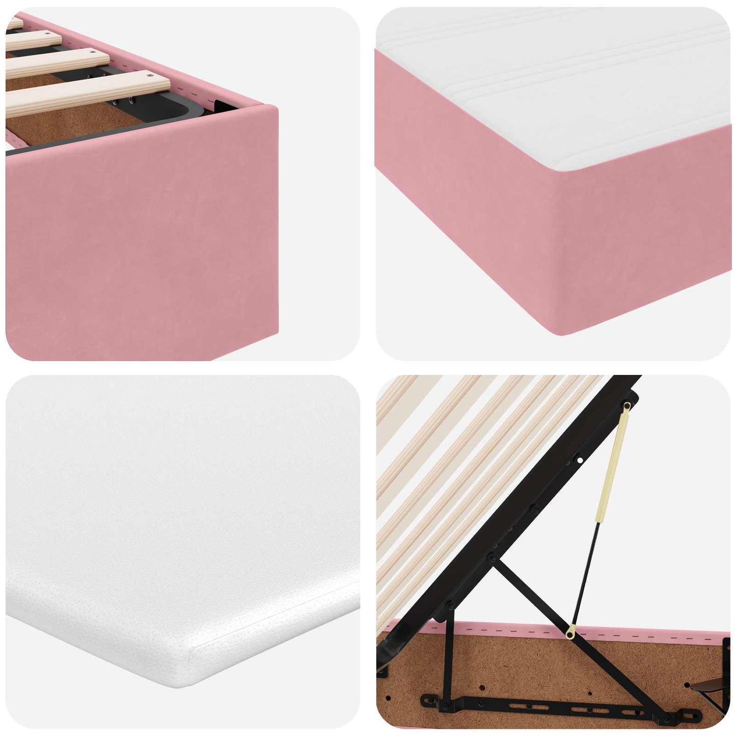 Letto con contenitore e materasso Rosa 200 x 200 cm Velluto | homemem39