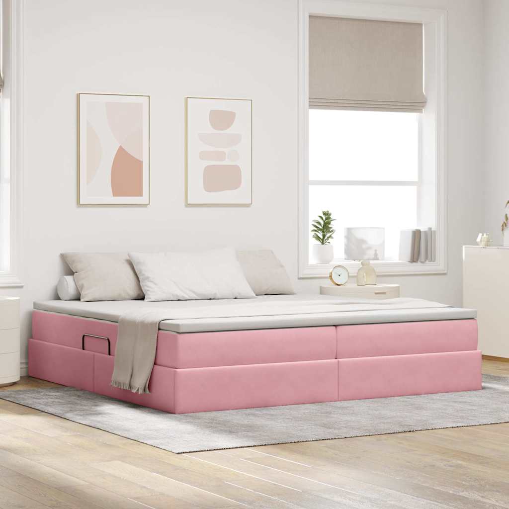 Letto con contenitore e materasso Rosa 200 x 200 cm Velluto | homemem39