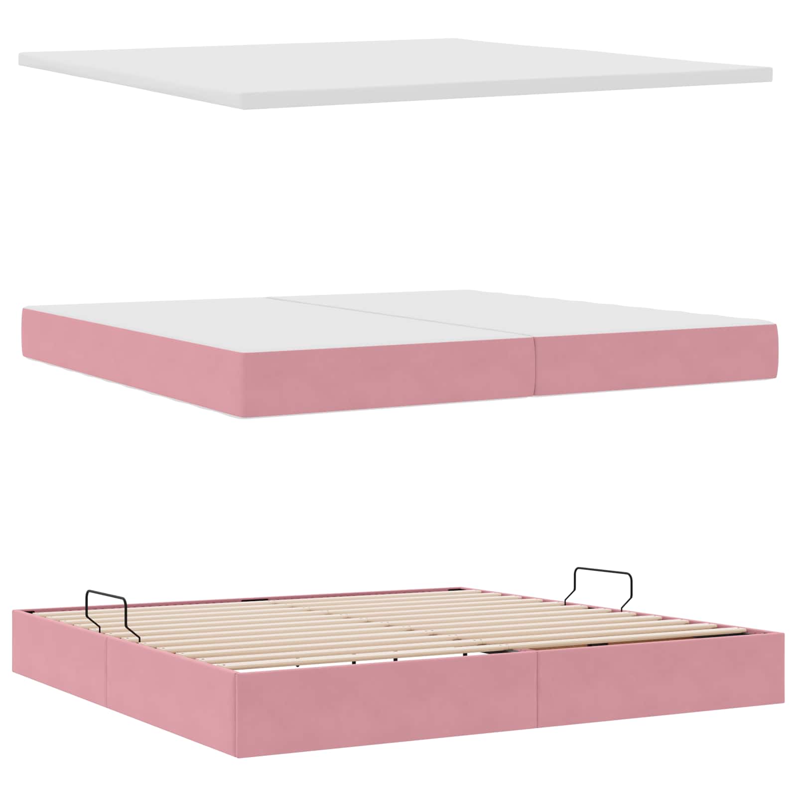 Letto con contenitore e materasso Rosa 200 x 200 cm Velluto | homemem39