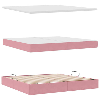 Letto con contenitore e materasso Rosa 200 x 200 cm Velluto | homemem39