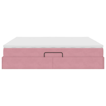 Letto con contenitore e materasso Rosa 200 x 200 cm Velluto | homemem39