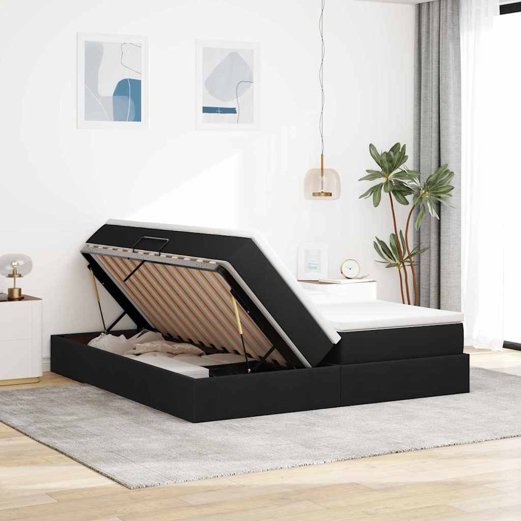 Letto con contenitore e materasso Nero 180 x 200 cm Poliestere | homemem39