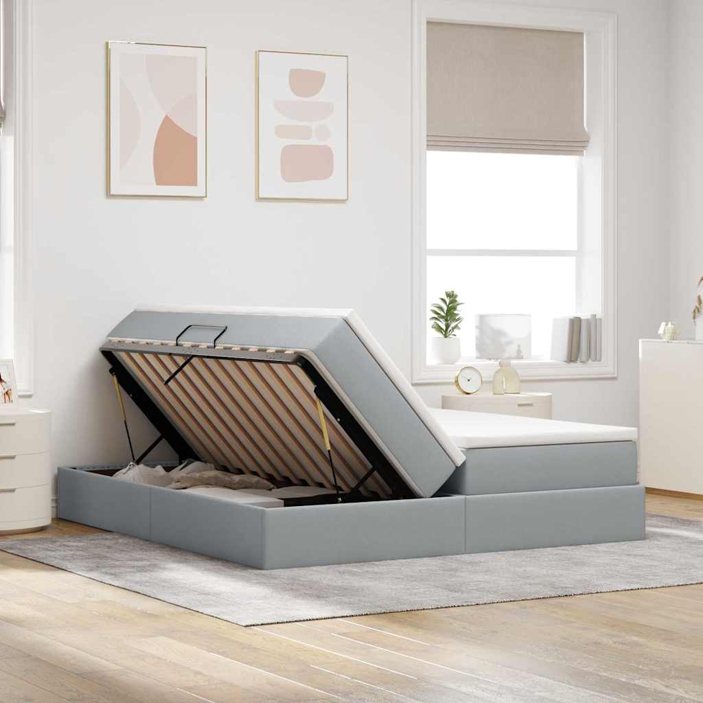 Letto con contenitore e materasso Grigio chiaro 200 x 200 cm | homemem39
