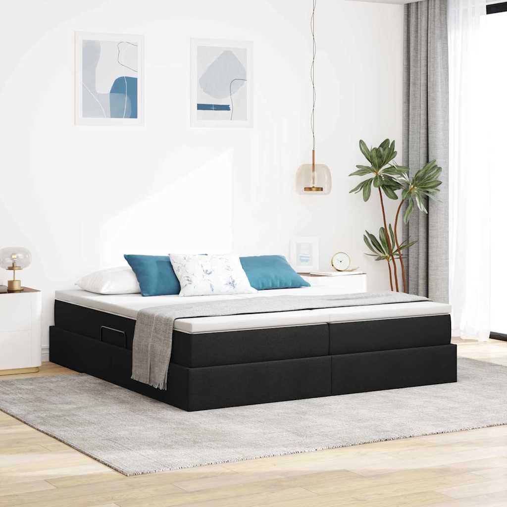 Letto con contenitore e materasso Nero 200 x 200 cm Poliestere | homemem39