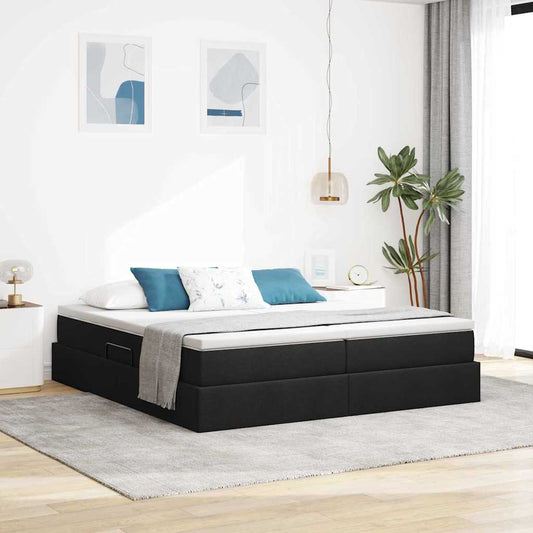 Letto con contenitore e materasso Nero 200 x 200 cm Poliestere | homemem39