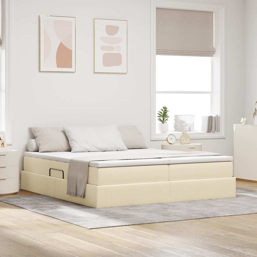 Letto con contenitore e materasso Crema 200 x 200 cm Poliestere | homemem39