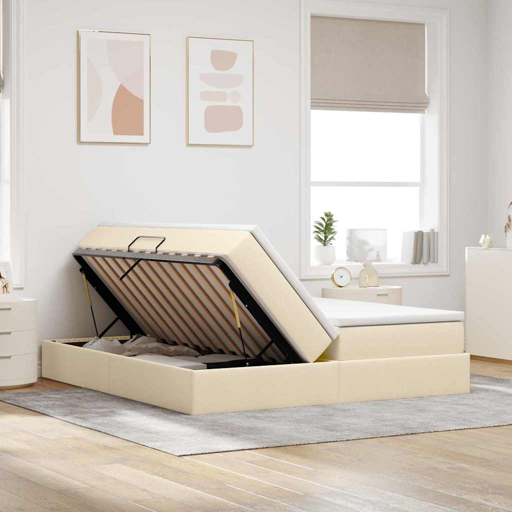 Letto con contenitore e materasso Crema 200 x 200 cm Poliestere | homemem39