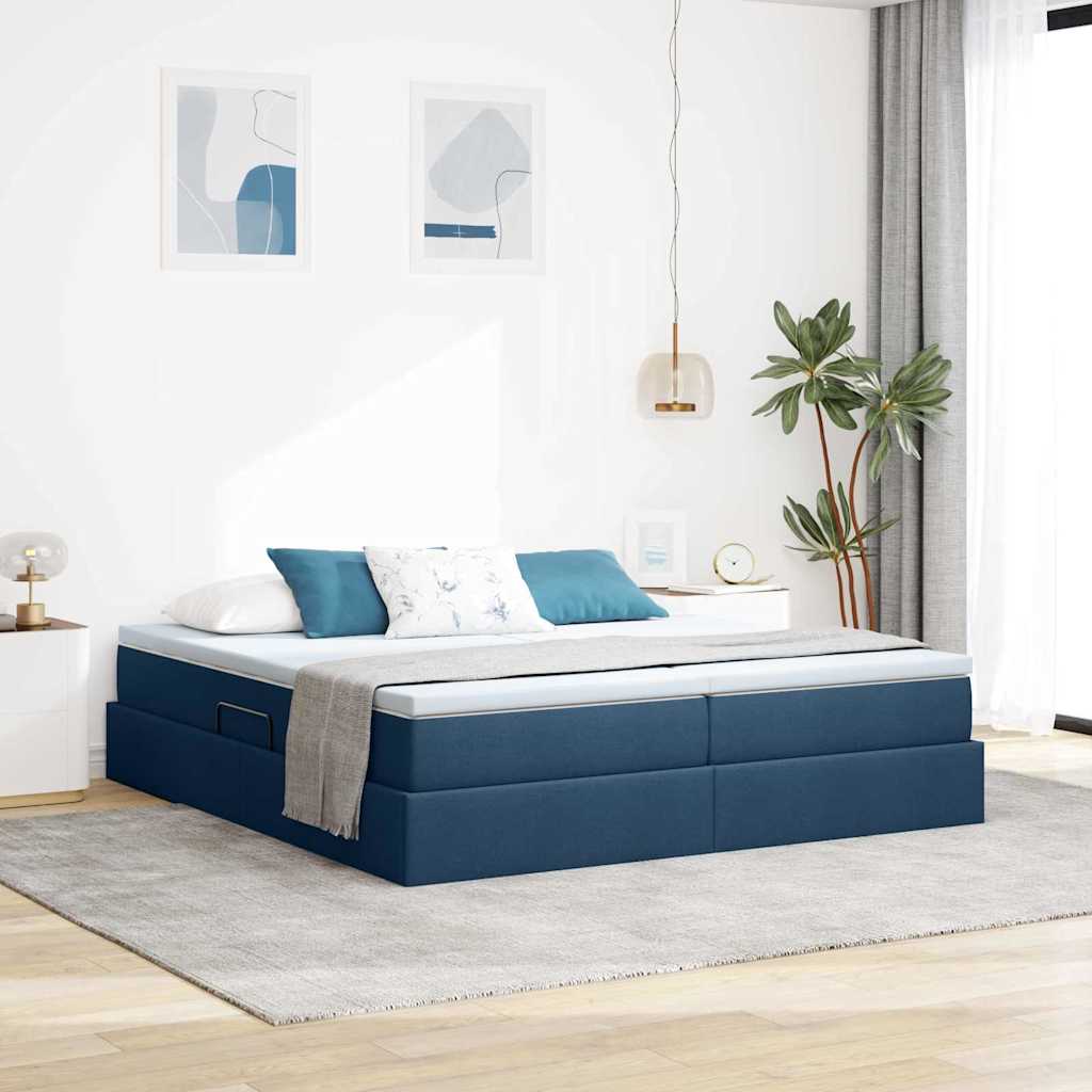 Letto con contenitore e materasso Blu 200 x 200 cm Poliestere | homemem39