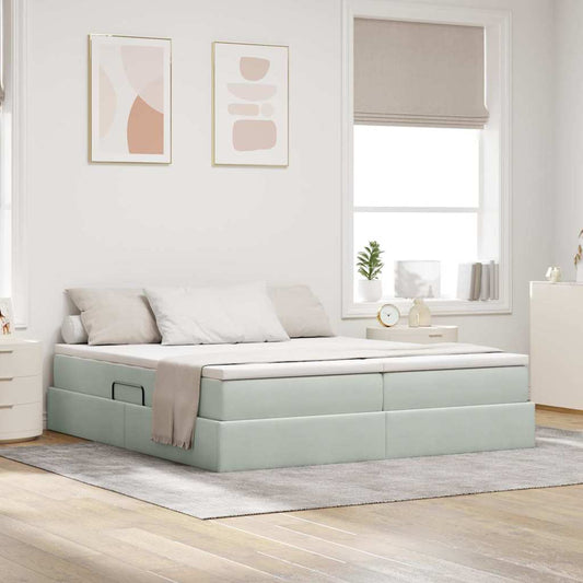Letto con contenitore e materasso Grigio chiaro 200 x 200 cm | homemem39