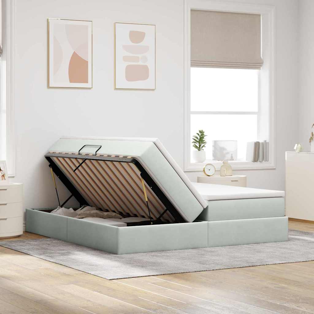 Letto con contenitore e materasso Grigio chiaro 200 x 200 cm | homemem39