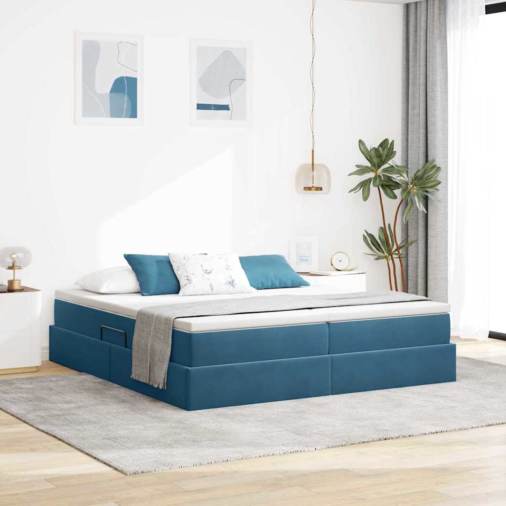 Letto con contenitore e materasso Blu Scuro 200 x 200 cm | homemem39