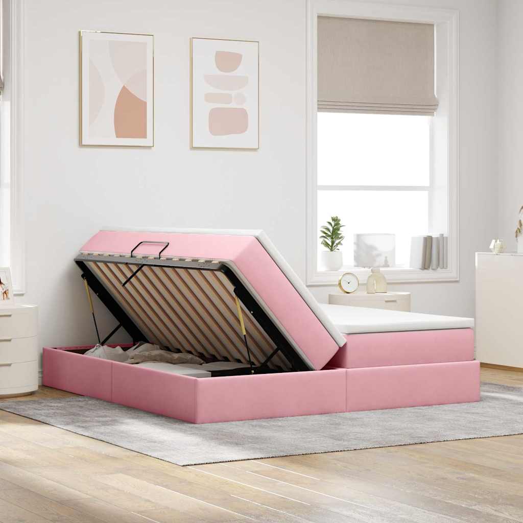 Letto con contenitore e materasso Rosa 200 x 200 cm Velluto | homemem39