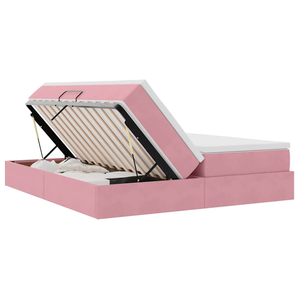 Letto con contenitore e materasso Rosa 200 x 200 cm Velluto | homemem39