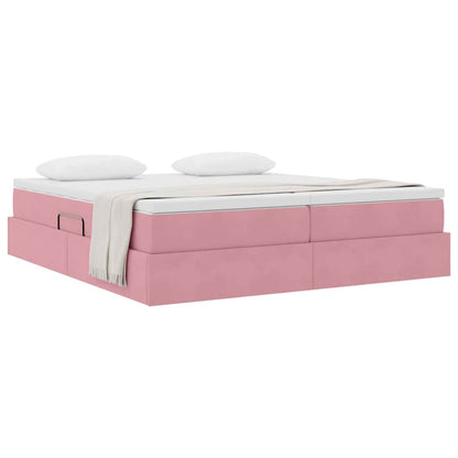 Letto con contenitore e materasso Rosa 200 x 200 cm Velluto | homemem39