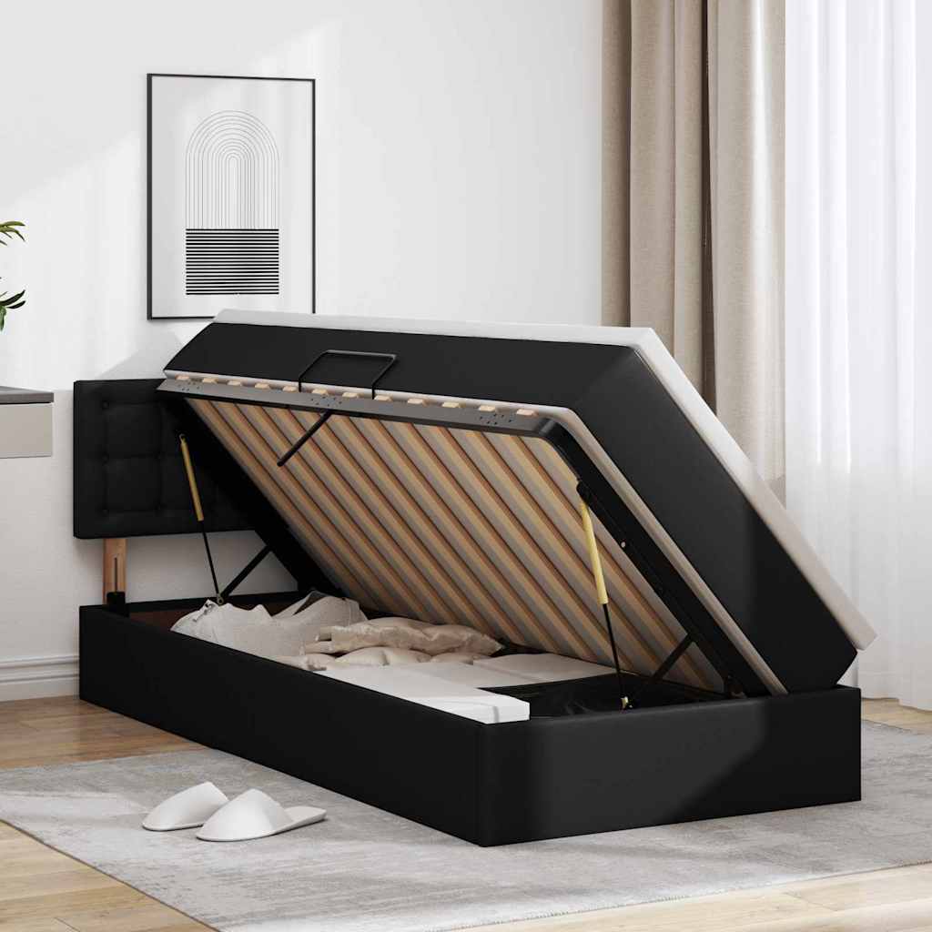 Letto con contenitore e materasso con testiera Nero 90 x 190 cm | homemem39