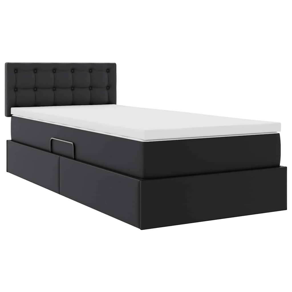 Letto con contenitore e materasso con testiera Nero 90 x 200 cm