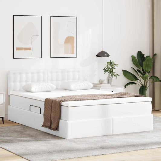 Letto con contenitore e materasso Bianco Puro 140 x 190 cm | homemem39