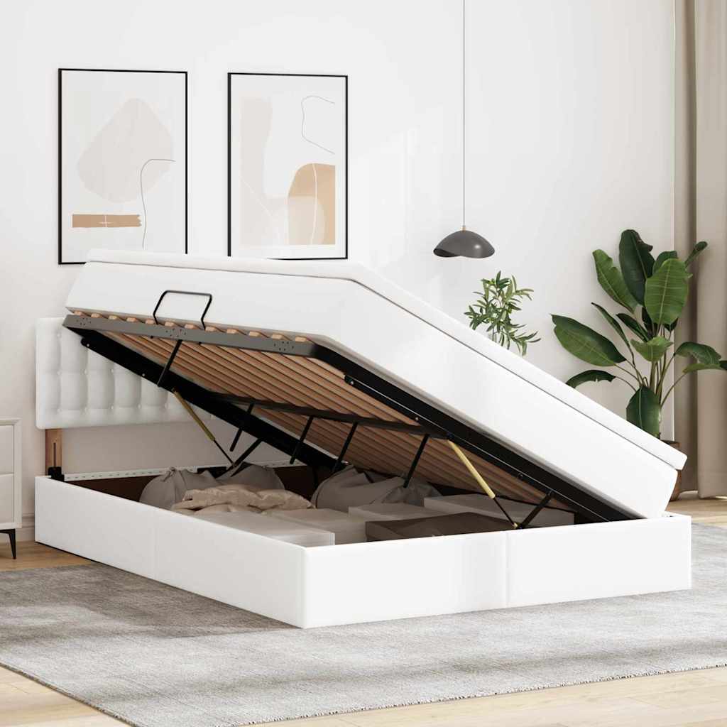 Letto con contenitore e materasso Bianco Puro 140 x 190 cm | homemem39