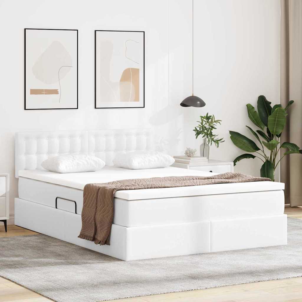 Letto con contenitore e materasso Bianco Puro 140 x 200 cm | homemem39