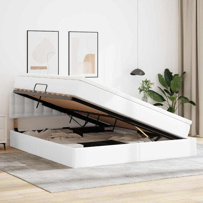 Letto con Contenitore Bianco Puro 160 x 200 cm Pelle Sintetica