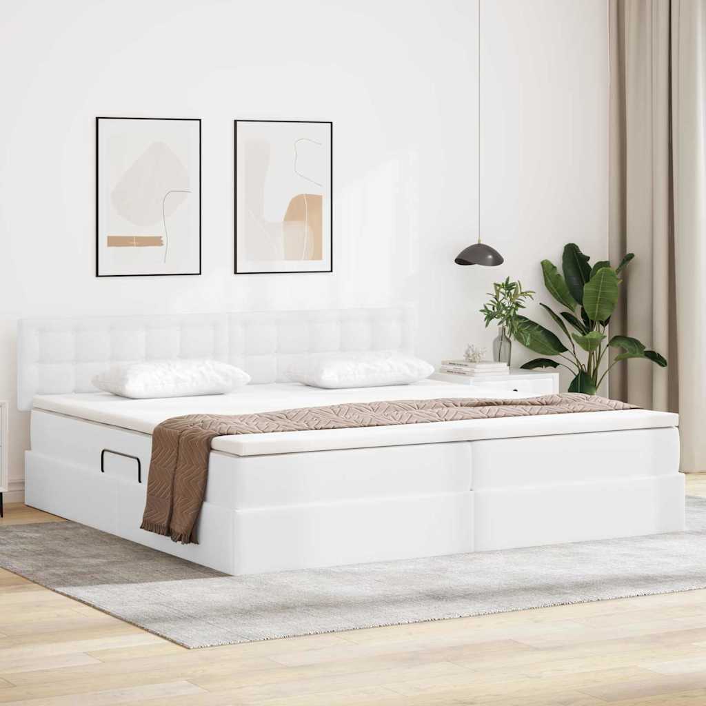 Letto con contenitore e materasso Bianco Puro 200 x 200 cm | homemem39