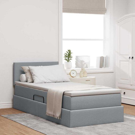 Letto con contenitore e materasso Grigio chiaro 90 x 200 cm