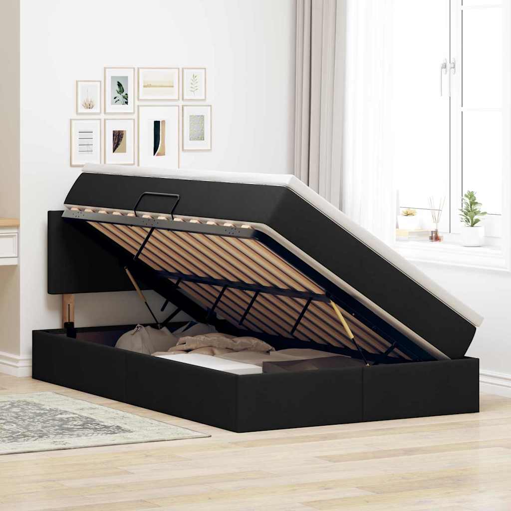 Letto con contenitore e materasso Nero 120 x 190 cm