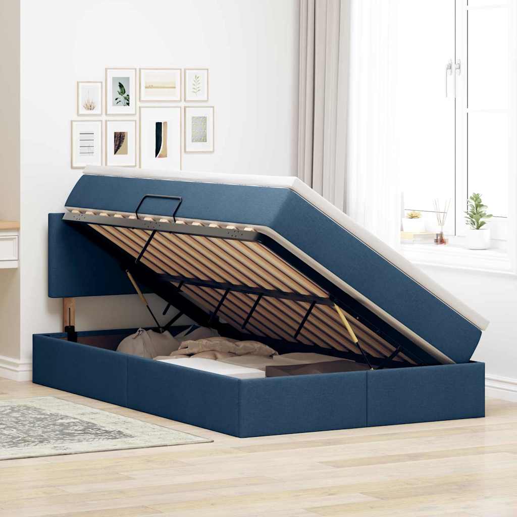 Letto con contenitore e materasso con testiera Blu 120 x 190 cm