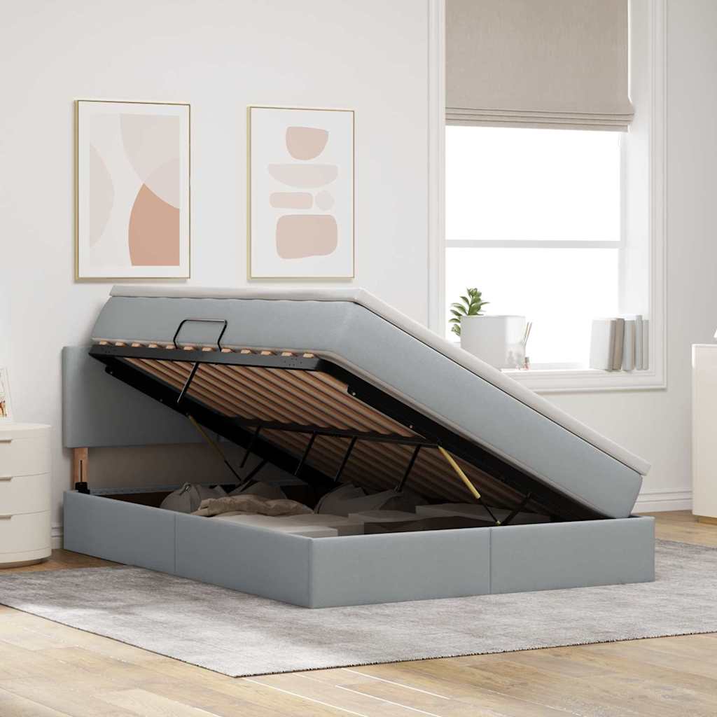 Letto con contenitore e materasso Grigio chiaro 140 x 190 cm