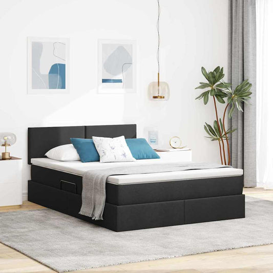 Letto con contenitore e materasso Nero 140 x 190 cm Velluto