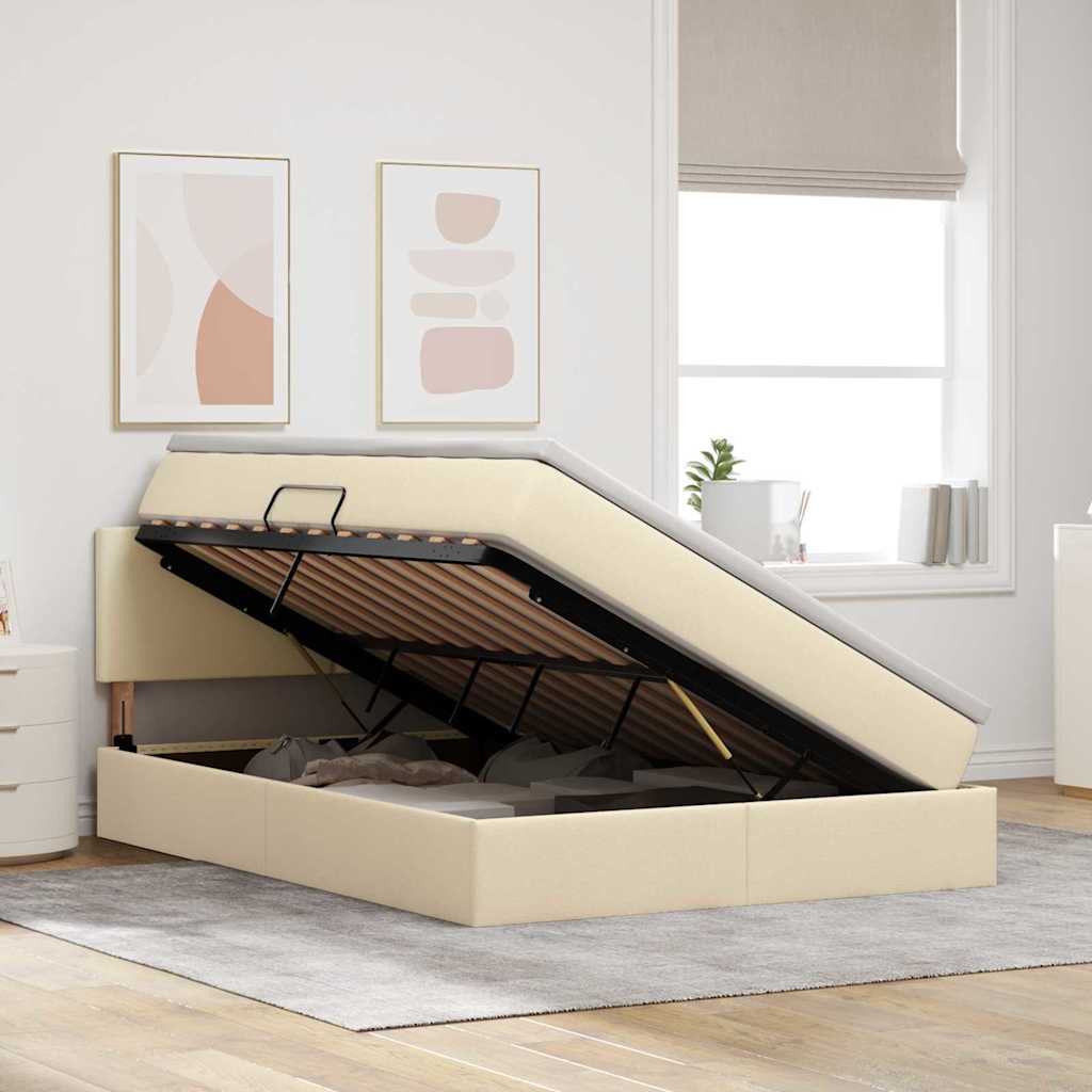 Letto con contenitore e materasso Crema 140 x 200 cm