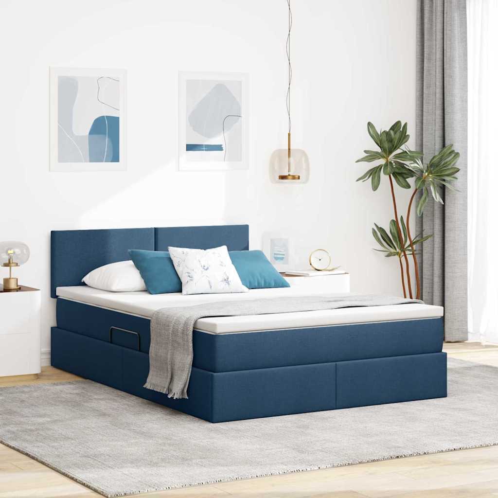 Letto con contenitore e materasso con testiera Blu 140 x 200 cm | homemem39